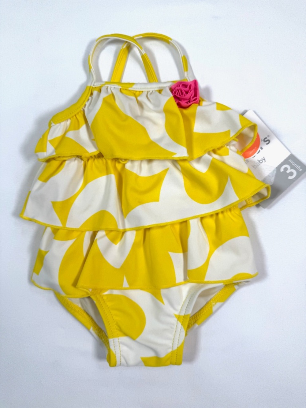 NWT CARTER'S Baby Girls' UPF 50+ Yellow Ruffle Floral Tropical One Piece Size 3M